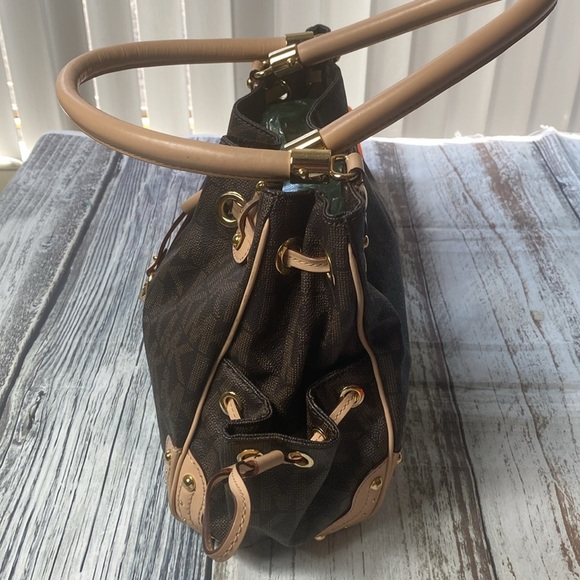 Michael Kors Brown Logo Canvas Satchel Tote with Leather Trim gold-tone hardware - Picture 4 of 16